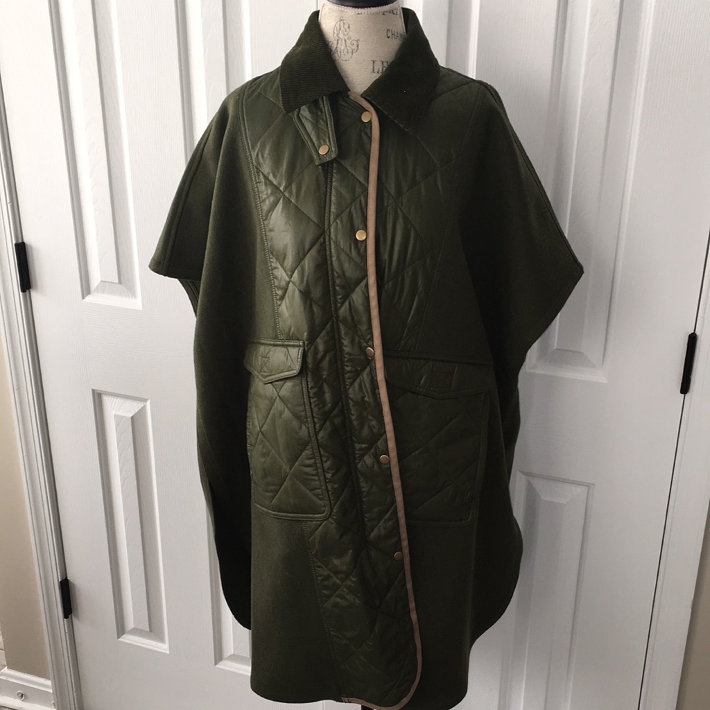 Br Sport Nwt Olive Quilted Wool Blend Poncho Type Coat Size M/L